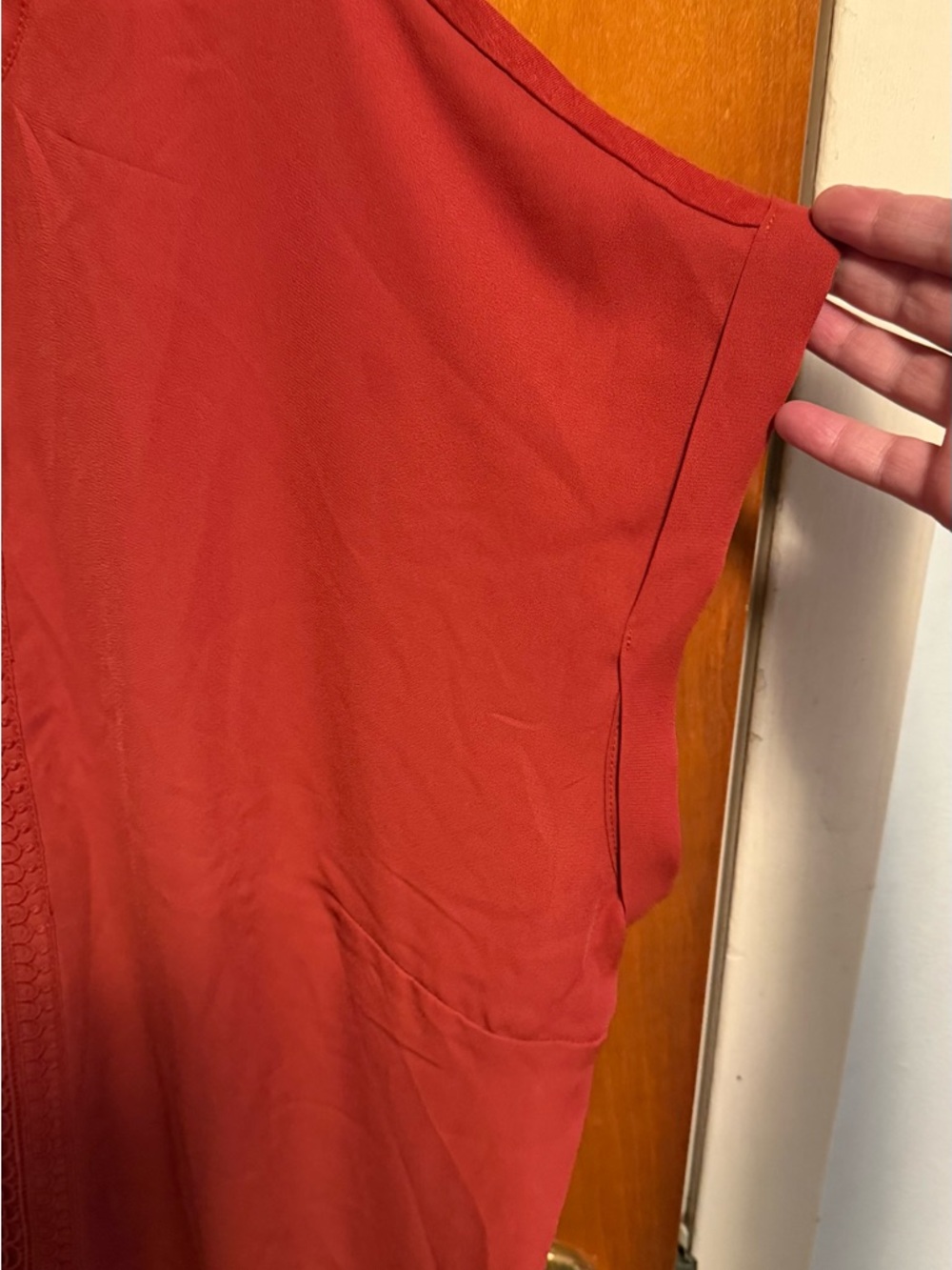 Fortune + Ivy Belinda Plus-Size Crochet-Trim Button Front Blouse in Rust - Picture 6 of 12